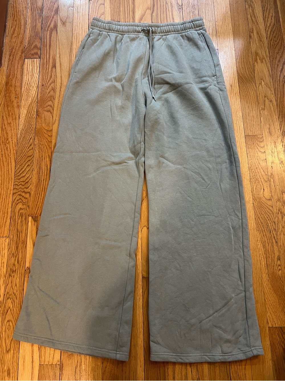Abercrombie & Fitch High Rise Wide-Leg Olive Gray Sunday Sweatpants Women’s LG